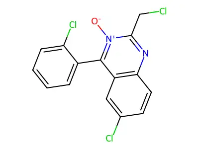 6-Chloro-2-(chloromethyl)-4-(2-chlorophenyl)-3-oxidoquinazolin-3-ium structure