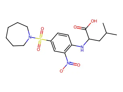 2-{[4-(Azepane-1-sulfonyl)-2-nitrophenyl]amino}-4-methylpentanoic acid structure
