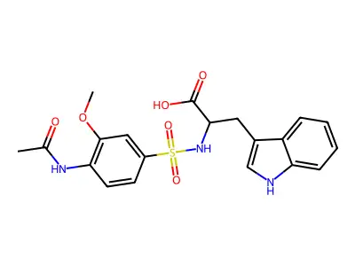 2-(4-acetamido-3-methoxybenzenesulfonamido)-3-(1H-indol-3-yl)propanoic acid structure