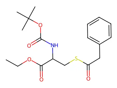 Ethyl 2-[(tert-butoxycarbonyl)amino]-3-[(2-phenylacetyl)sulfanyl]propanoate structure