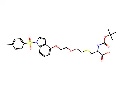 2-[(tert-butoxycarbonyl)amino]-3-({2-[2-({1-[(4-methylphenyl)sulfonyl]-1H-indol-4-yl}oxy)ethoxy]ethyl}sulfanyl)propanoic acid structure