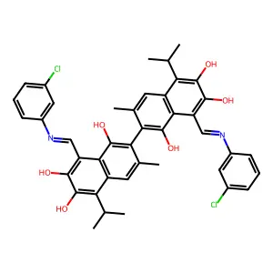 8,8'-bis{(E)-[(3-Chlorophenyl)imino]methyl}-5,5'-diisopropyl-3,3'-dimethyl-2,2'-binaphthalene-1,1',6,6',7,7'-hexol structure