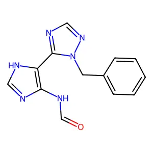 N-[(5E)-5-(2-benzyl-1H-1,2,4-triazol-3-ylidene)imidazol-4-yl]formamide structure