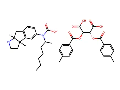 Carbamic acid, hexyl-, 1,2,3,3a,8,8a-hexahydro-1,3a-dimethylindeno(2,1-b)pyrrol-5-yl ester, cis-(+-)-, (R-(R*,R*))-2,3-bis((4-methylbenzoyl)oxy)butanedioate (1:1) structure
