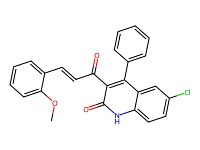 (E)-6-chloro-3-(3-(2-methoxyphenyl)acryloyl)-4-phenylquinolin-2(1H)-one structure