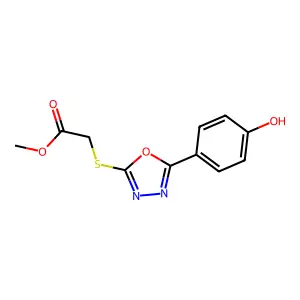 Methyl 2-((5-(4-hydroxyphenyl)-1,3,4-oxadiazol-2-yl)thio)acetate structure