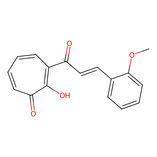 2-Hydroxy-3-(3-(2-methoxyphenyl)acryloyl)-2,4,6-cycloheptatrien-1-one structure