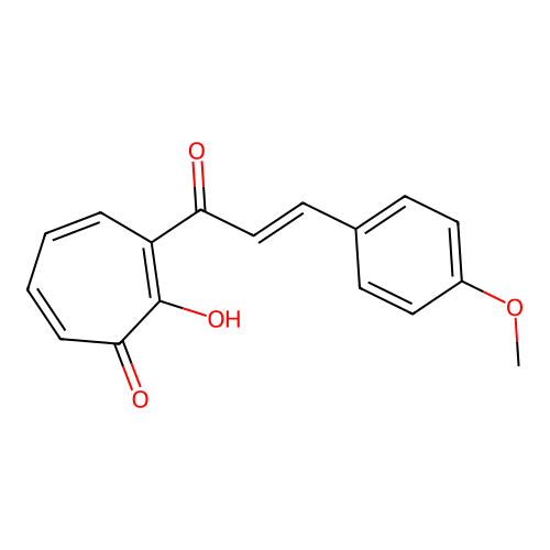 2-Hydroxy-3-(3-(4-methoxyphenyl)acryloyl)-2,4,6-cycloheptatrien-1-one structure