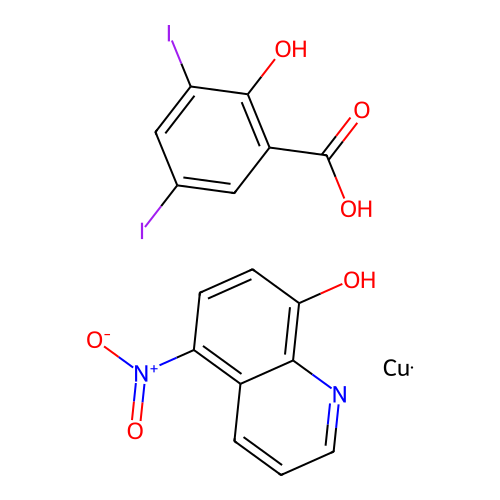 Copper;2-hydroxy-3,5-diiodobenzoic acid;5-nitroquinolin-8-ol structure