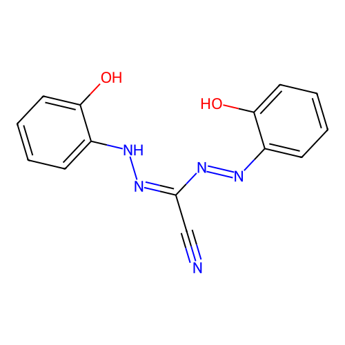 1-cyano-N'-(2-hydroxyanilino)-N-(2-hydroxyphenyl)iminomethanimidamide structure