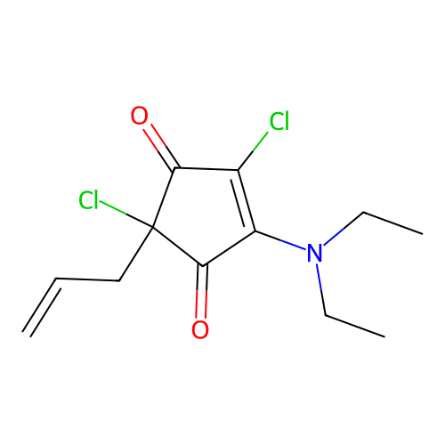 2-Allyl-2,4-dichloro-5-(diethylamino)cyclopent-4-ene-1,3-dione structure