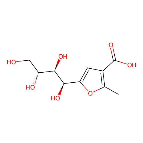 2-Methyl-5-((1S,2R,3R)-1,2,3,4-tetrahydroxybutyl)furan-3-carboxylic acid structure