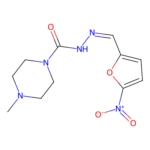 4-methyl-N-[(Z)-(5-nitrofuran-2-yl)methylideneamino]piperazine-1-carboxamide structure