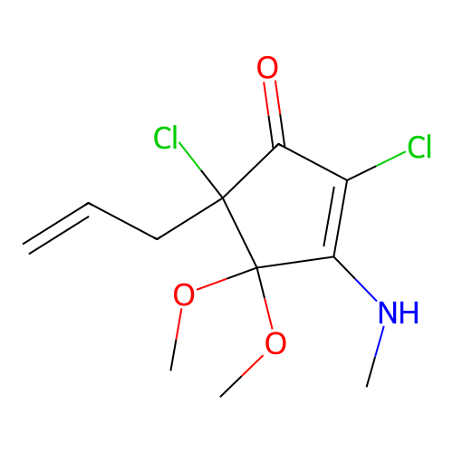 5-Allyl-2,5-dichloro-4,4-dimethoxy-3-(methylamino)cyclopent-2-enone structure