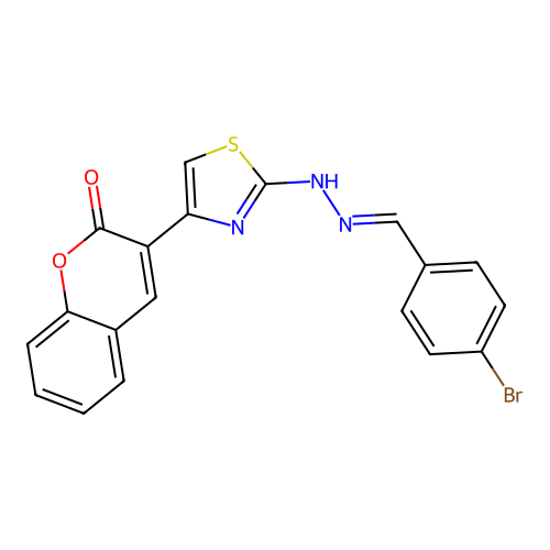 3-{2-[(2E)-2-(4-bromobenzylidene)hydrazinyl]-1,3-thiazol-4-yl}-2H-chromen-2-one structure