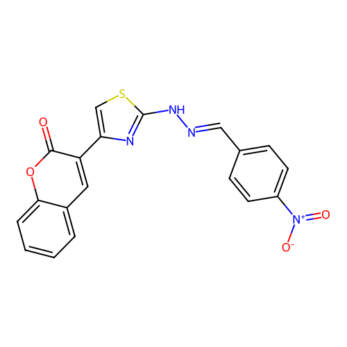 3-{2-[(2E)-2-(4-nitrobenzylidene)hydrazinyl]-1,3-thiazol-4-yl}-2H-chromen-2-one structure