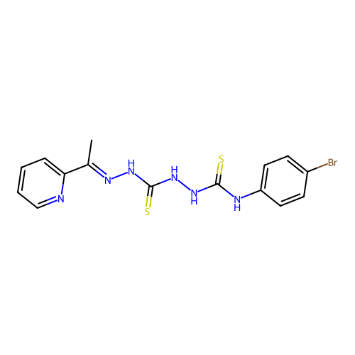 Carbonothioic dihydrazide, N''-(((4-bromophenyl)amino)thioxomethyl)-N'''-((1E)-1-(2-pyridinyl)ethylidene)- structure