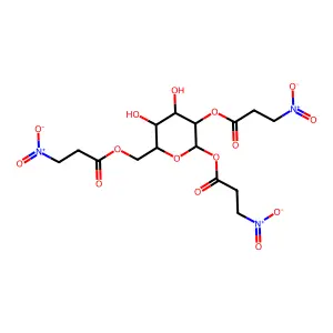beta-D-Glucopyranose, 1,2,6-tris(3-nitropropanoate) structure