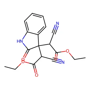 ethyl 2-cyano-2-[3-(1-cyano-2-ethoxy-2-oxoethyl)-2-oxo-1H-indol-3-yl]acetate structure
