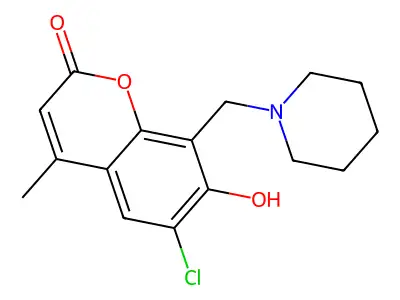 6-chloro-7-hydroxy-4-methyl-8-(piperidin-1-ylmethyl)-2H-chromen-2-one structure