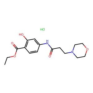 Salicylic acid, 4-(3-morpholinopropionamido)-, ethyl ester, monohydrochloride structure