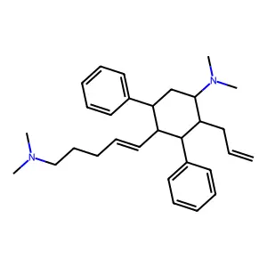 4-[5-(dimethylamino)pent-1-enyl]-N,N-dimethyl-3,5-diphenyl-2-prop-2-enylcyclohexan-1-amine structure