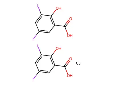Copper;bis(2-hydroxy-3,5-diiodobenzoic acid) structure