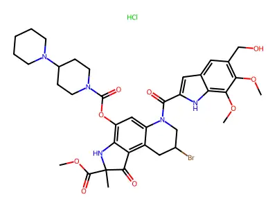 1H-Pyrrolo(3,2-f)quinoline-2-carboxylic acid, 2,3,6,7,8,9-hexahydro-4-(((1,4'-bipiperidin)-1'-ylcarbonyl)oxy)-8-bromo-2-methyl-1-oxo-6-((5,6,7-trimethoxy-1H-indol-2-yl)carbonyl)-, methyl ester, monohydrochloride structure