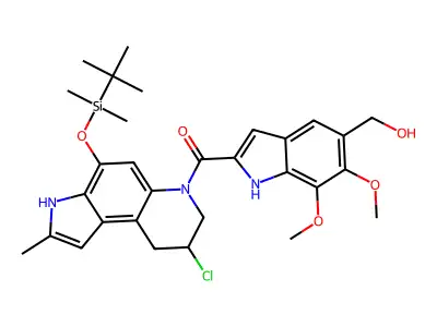 3H-Pyrrolo(3,2-f)quinoline, 6,7,8,9-tetrahydro-8-chloro-4-(((1,1-dimethylethyl)dimethylsilyl)oxy)-2-methyl-6-((5,6,7-trimethoxy-1H-indol-2-yl)carbonyl)- structure