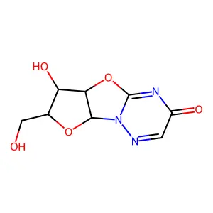 8-Hydroxy-7-(hydroxymethyl)-5a,7,8,8a-tetrahydro-2H-furo(2',3':4,5)(1,3)oxazolo(3,2-b)(1,2,4)triazin-2-one structure