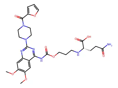 Poly-N(5)-(3-hydroxypropylglutamine)-prazosin carbamate structure