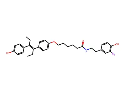 N-(4'-hydroxy-3'-iodophenethyl)-6-(4-O-diethylstilbestryl)hexanamide structure