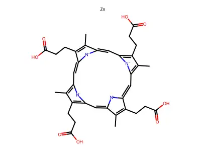 3-[(1Z,4Z,10Z,14Z)-7,12,17-tris(2-carboxyethyl)-3,8,13,18-tetramethylporphyrin-21,22,23,24-tetraid-2-yl]propanoic acid;zinc structure