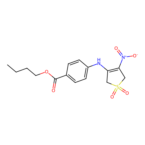 Butyl 4-((4-nitro-1,1-dioxido-2,5-dihydrothiophen-3-yl)amino)benzoate structure