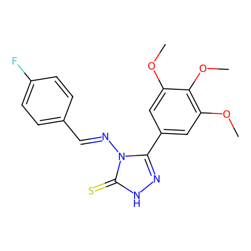 (E)-4-((4-fluorobenzylidene)amino)-5-(3,4,5-trimethoxyphenyl)-4H-1,2,4-triazole-3-thiol structure