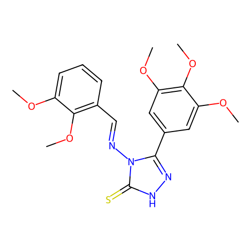 (E)-4-((2,3-dimethoxybenzylidene)amino)-5-(3,4,5-trimethoxyphenyl)-4H-1,2,4-triazole-3-thiol structure