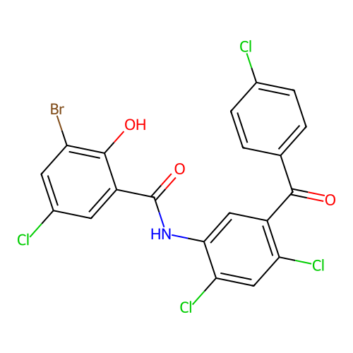 3-bromo-5-chloro-N-[2,4-dichloro-5-(4-chlorobenzoyl)phenyl]-2-hydroxybenzamide structure