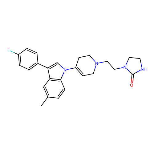 2-imidazolidinone,1-[2-[4-[3-(4-fluorophenyl)-5-methyl-1h-indol-1-yl]-3,6-dihydro-1(2h)-pyr idinyl]ethyl]- structure