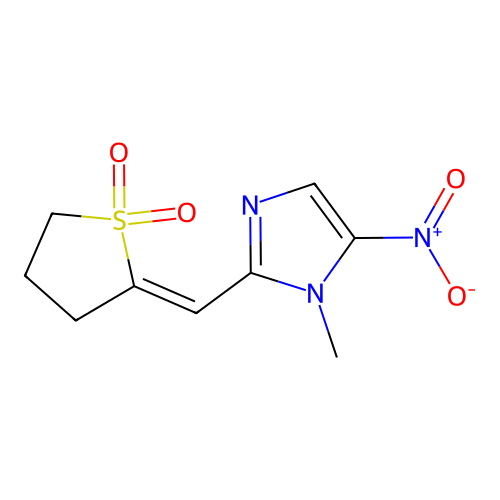 2-((Dihydro-2(3H)-thienylidene)methyl)-1-methyl-5-nitro-1H-imidazole S,S-dioxide structure