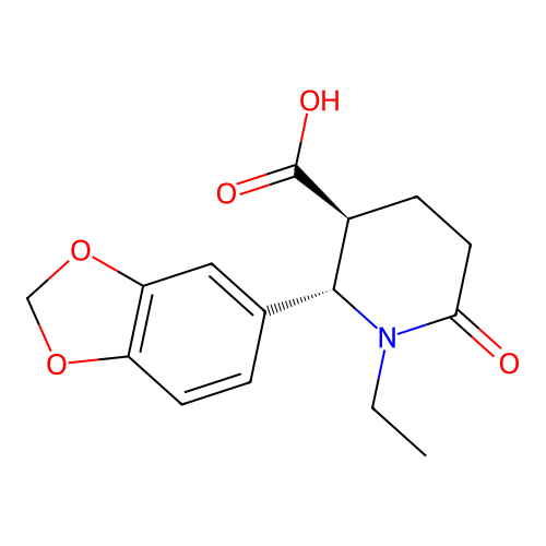 (2S,3S)-2-(1,3-benzodioxol-5-yl)-1-ethyl-6-oxopiperidine-3-carboxylic acid structure