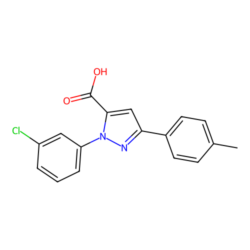 1-(3-Chlorophenyl)-3-(4-methylphenyl)-1H-pyrazole-5-carboxylic acid structure