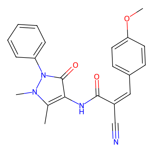 (Z)-2-cyano-N-(1,5-dimethyl-3-oxo-2-phenyl-2,3-dihydro-1H-pyrazol-4-yl)-3-(4-methoxyphenyl)acrylamide structure