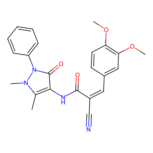 (Z)-2-cyano-3-(3,4-dimethoxyphenyl)-N-(1,5-dimethyl-3-oxo-2-phenyl-2,3-dihydro-1H-pyrazol-4-yl)acrylamide structure
