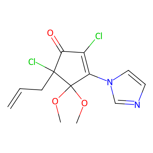 5-allyl-2,5-dichloro-3-(1H-imidazol-1-yl)-4,4-dimethoxycyclopent-2-enone structure