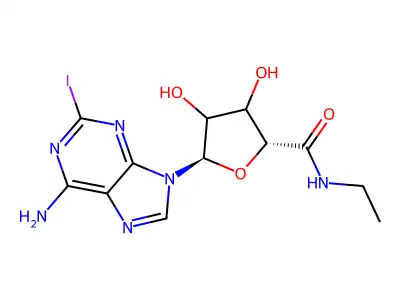 5-(6-amino-2-iodopurin-9-yl)-N-ethyl-3,4-dihydroxyoxolane-2-carboxamide structure
