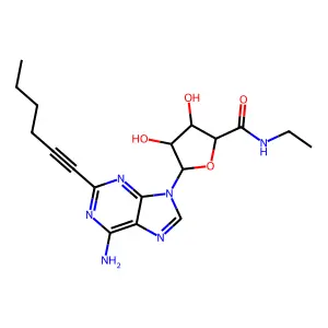 5-(6-amino-2-hex-1-ynylpurin-9-yl)-N-ethyl-3,4-dihydroxyoxolane-2-carboxamide structure