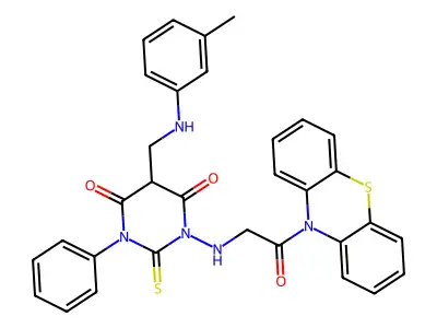 10H-Phenothiazine, 10-(((tetrahydro-5-(((3-methylphenyl)amino)methyl)-4,6-dioxo-3-phenyl-2-thioxo-1(2H)-pyrimidinyl)amino)acetyl)- structure