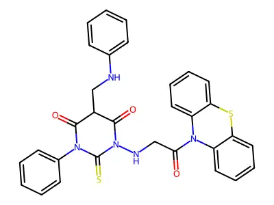 10H-Phenothiazine, 10-(((tetrahydro-4,6-dioxo-3-phenyl-5-((phenylamino)methyl)-2-thioxo-1(2H)-pyrimidinyl)amino)acetyl)- structure