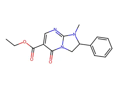 Imidazo(1,2-a)pyrimidine-6-carboxylic acid, 1,2,3,5-tetrahydro-1-methyl-5-oxo-2-phenyl-, ethyl ester structure