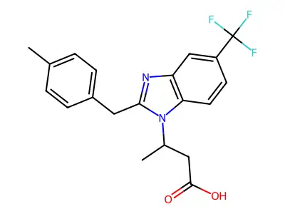 beta-Methyl-2-((4-methylphenyl)methyl)-5-(trifluoromethyl)-1H-benzimidazole-1-propanoic acid structure